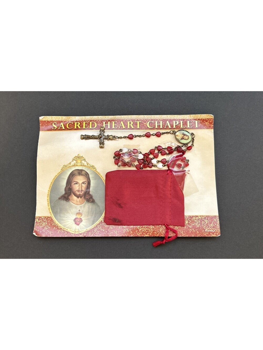 Sacred Heart of Jesus Chaplet, 14" , W/ pouch and Prayer Instructions